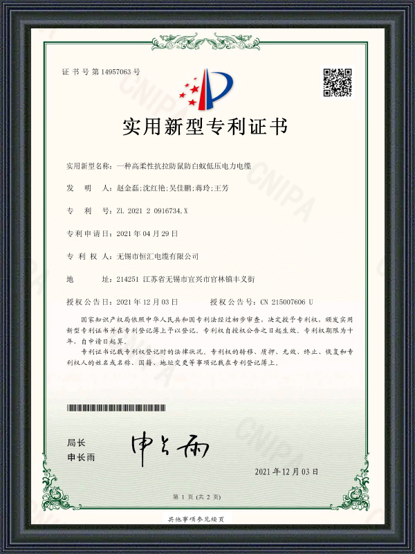 Gebruiksmodel patentcertificaat