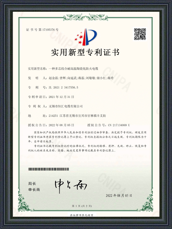 Gebruiksmodel patentcertificaat