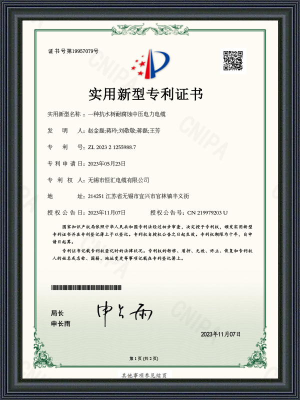 Gebruiksmodel patentcertificaat